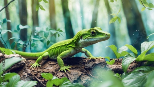 Vibrant Green Lizard Amidst...