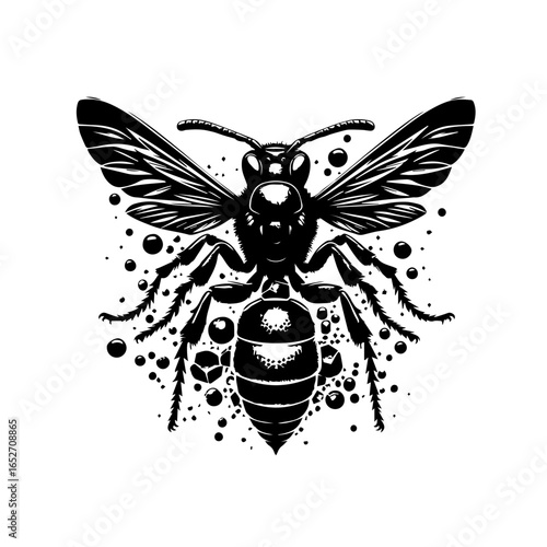 Wasp insect illustration isolated on white background with wings spread