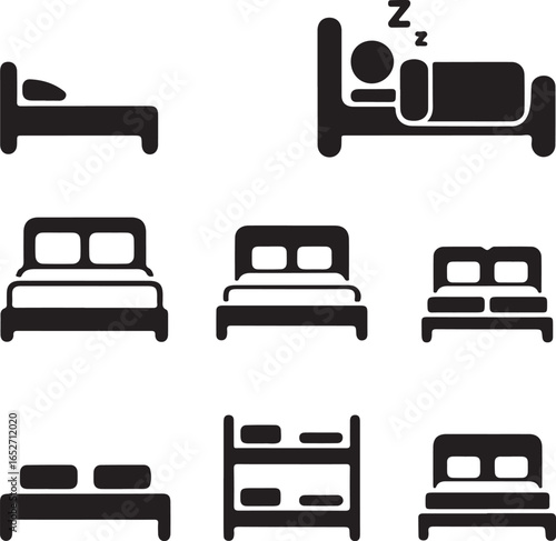 Bed Icons Set Furniture Bedroom Sleep Rest Vector Illustration