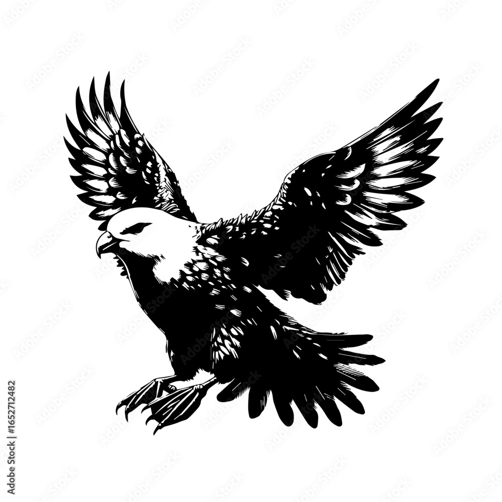 Obraz premium Majestic eagle in flight, isolated on white background, vintage illustration