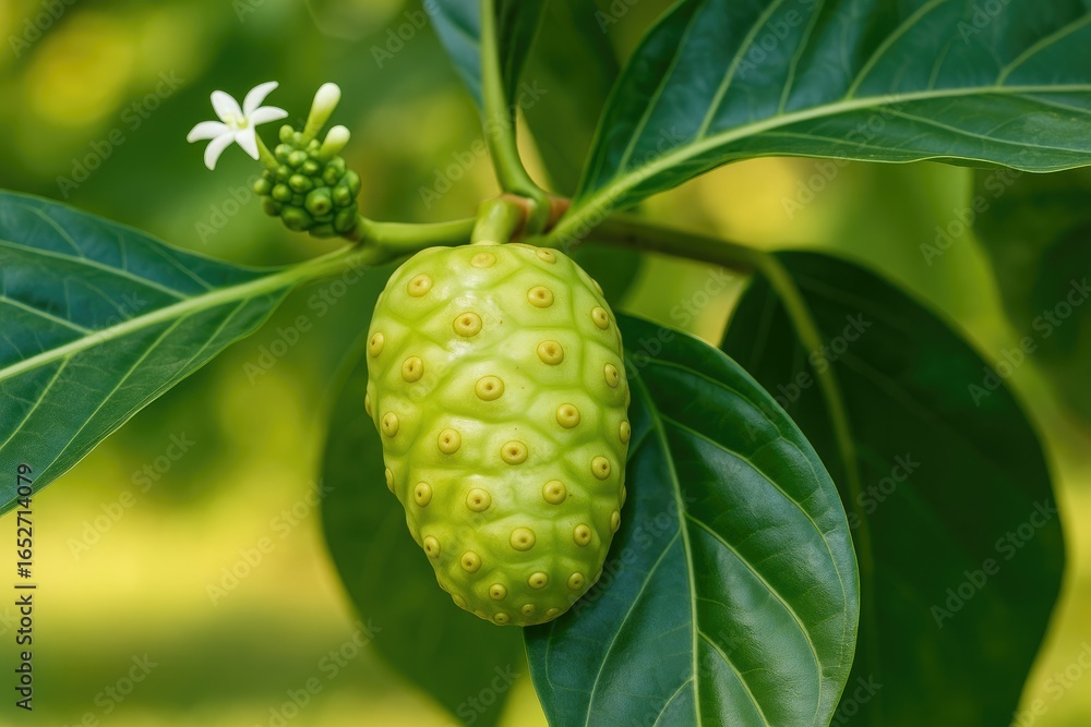 Fototapeta premium Discovering Morinda: a unique green fruit with medicinal properties that needs boiling to prepare herbal drinks