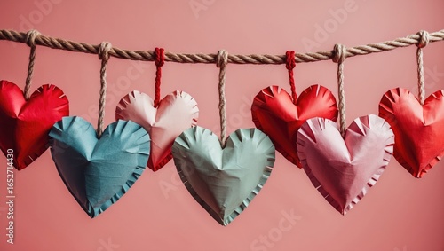 Colorful heart ornaments ha...