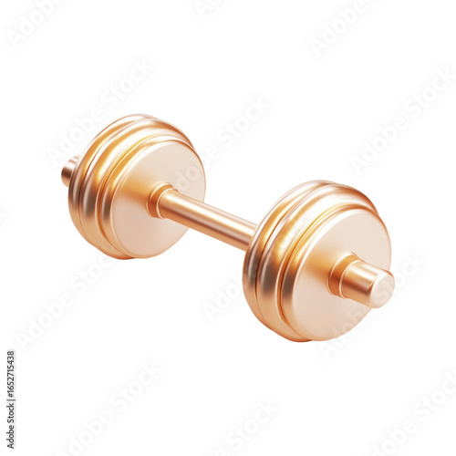 Golden Dumbbell. Symbol Of Luxury Fitness And Premium Workout Equipment. Isolated On Transparent Background