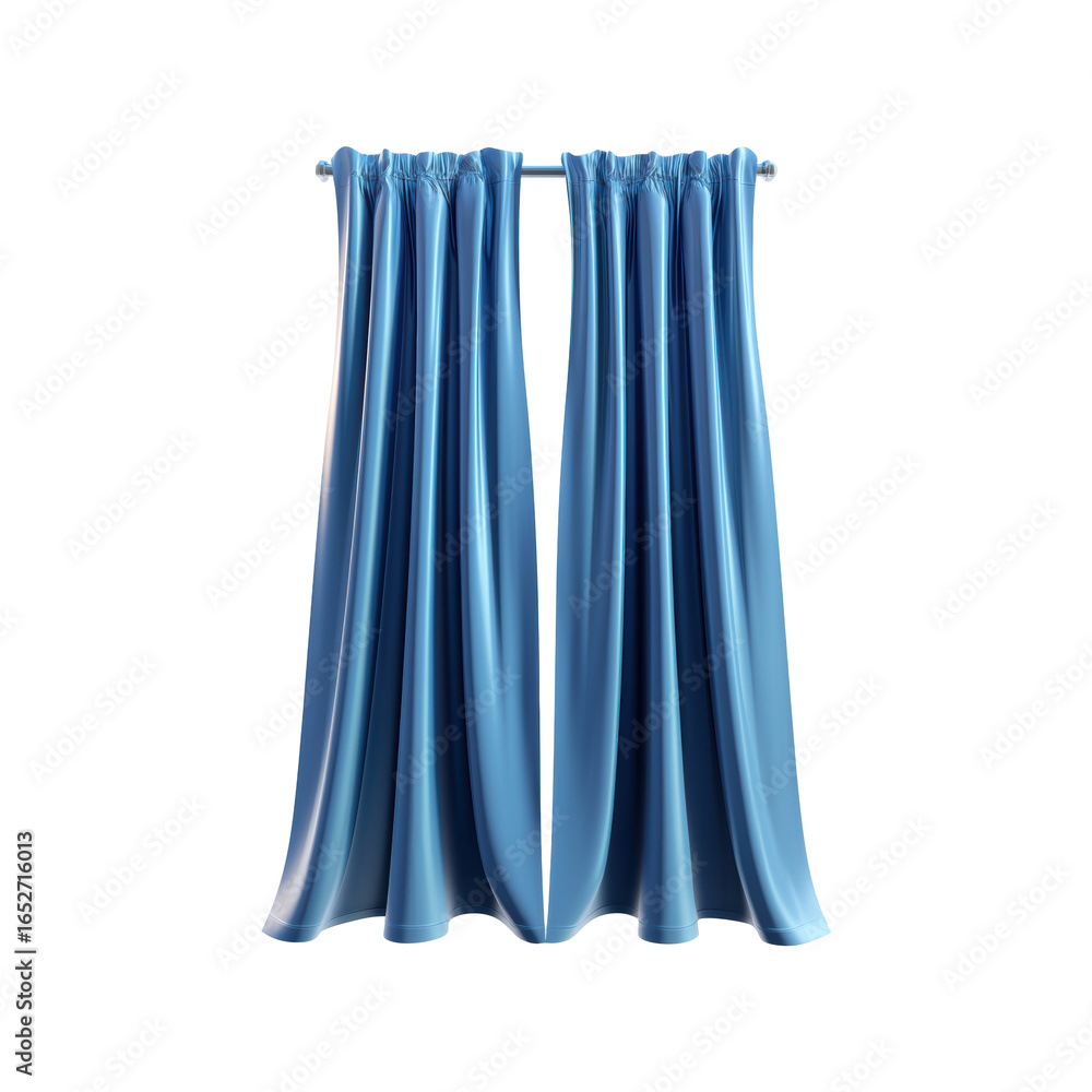 Fototapeta premium Elegant Blue Curtains Rod. Interior Design And Home Decor Inspiration. Isolated On Transparent Background