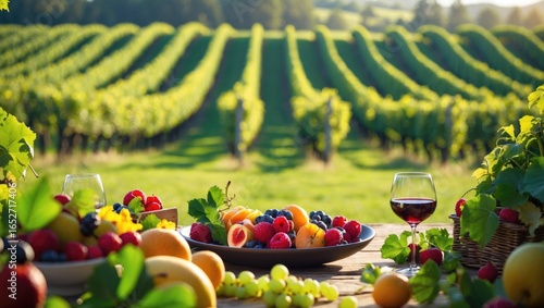 Vibrant green vineyard back...