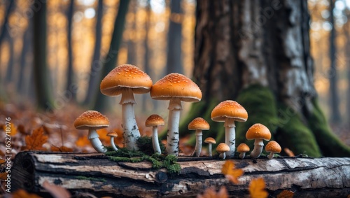 Wild Mushrooms on a Tree Trunk
