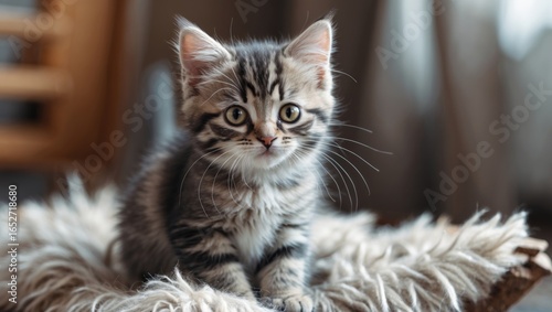 Adorable kitten gazing inte...