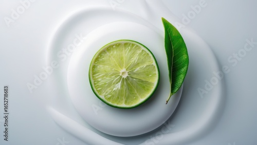 Fresh lime wedge with green...