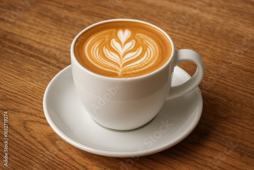 Steaming hot latte in a cer...