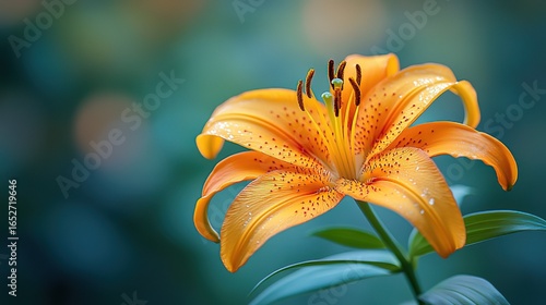 Orange Lily Stamen Petal Macro Detail, Blurred Background Botanical Anatomy Art