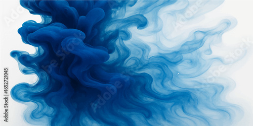 Flowing blue smoke and swirling liquid patterns create a soft and transparent background with a wavy, ethereal texture