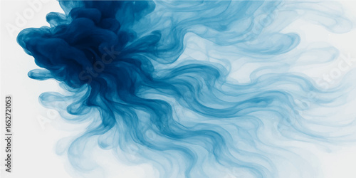 Blue smoke creates a smooth, swirling design of light and shadow on a white background
