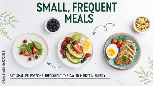 Small frequent meals support energy levels with balanced portions throughout the day