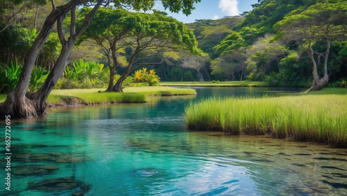Pristine inland lagoon located in the northern part of an island
