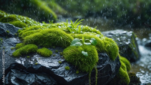 Fresh green moss blanketing...
