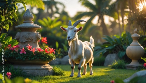 A male goat poised for a definite result