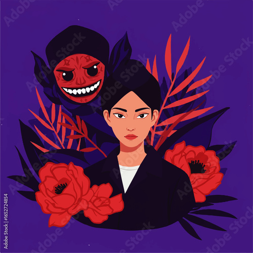 Woman Facing Inner Demons A Psychological Illustration