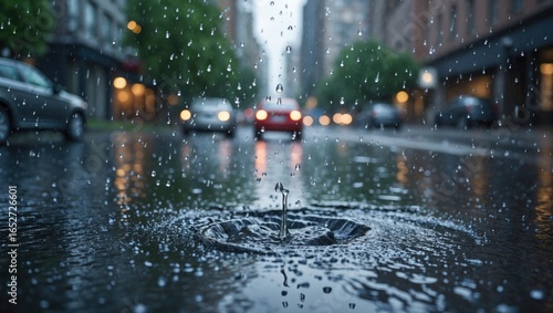 Raindrops splash into a pud...
