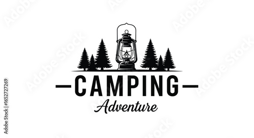 Camping adventure outdoor nature lantern vector illustration