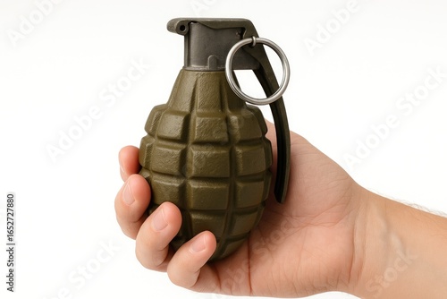 Single hand grenade shown on a white surface