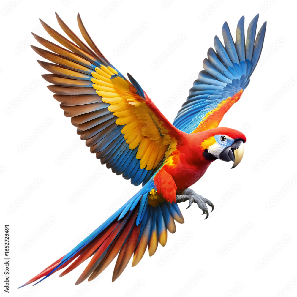 Fototapeta premium Scarlet Macaw in Flight A Vivid Display of Plumage