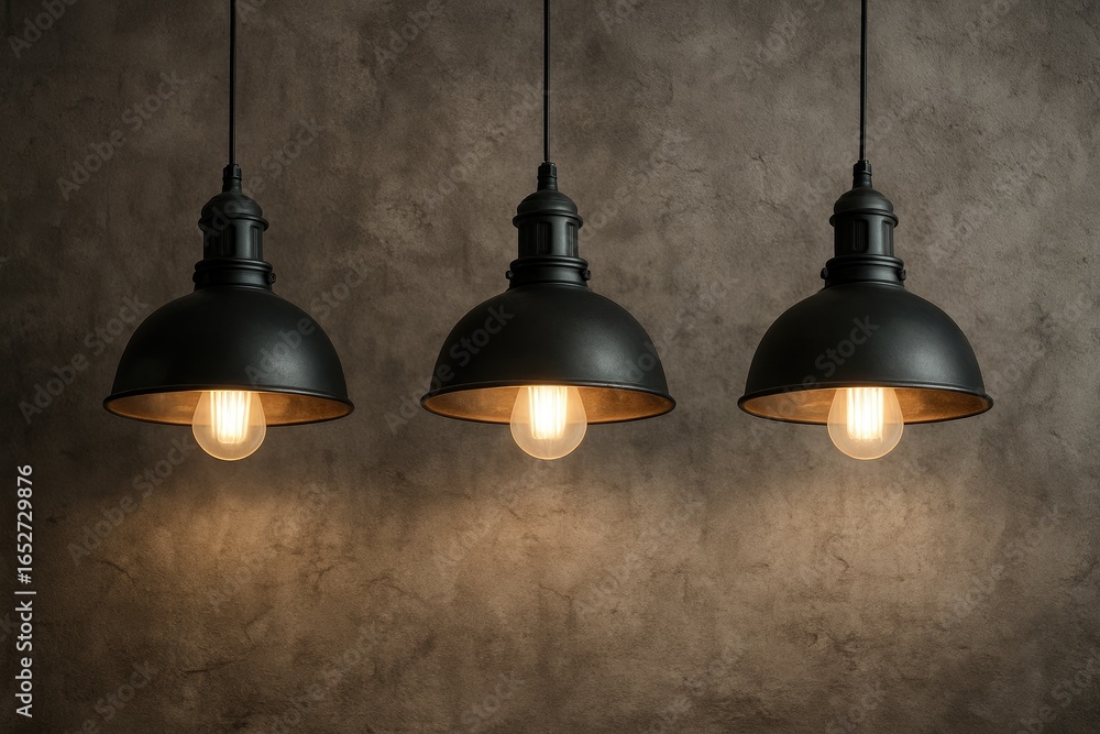 Obraz premium Pendant lamps with industrial design on rugged wall surface
