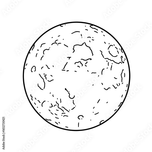 Stylized Lunar Surface: Black and White Line Art of a Full Moon
