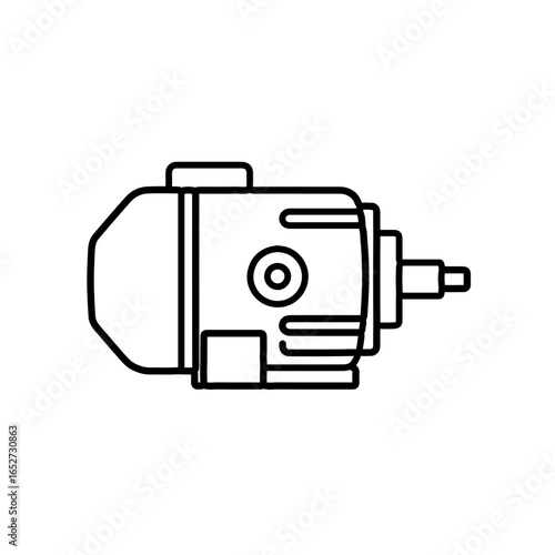 Detailed outline of an electric motor with a cylindrical rotor and terminal box