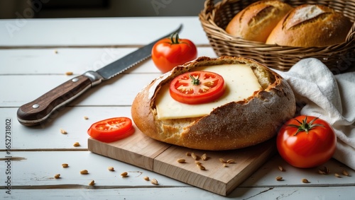 Artisan bread served with t...