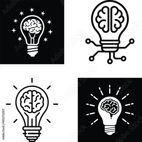 Creative Brain Light Bulb Icon Set
