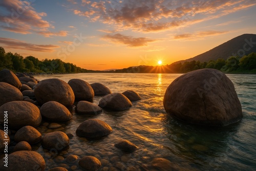 Large rocks by a tranquil r...