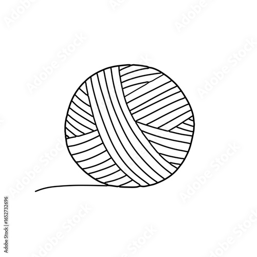 Stylized Yarn Ball: Black Outline of Knitting Wool with Loose End