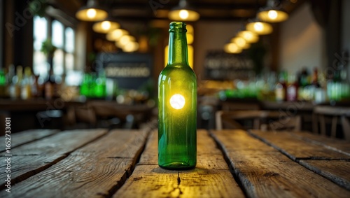 Illuminated green glass ves...
