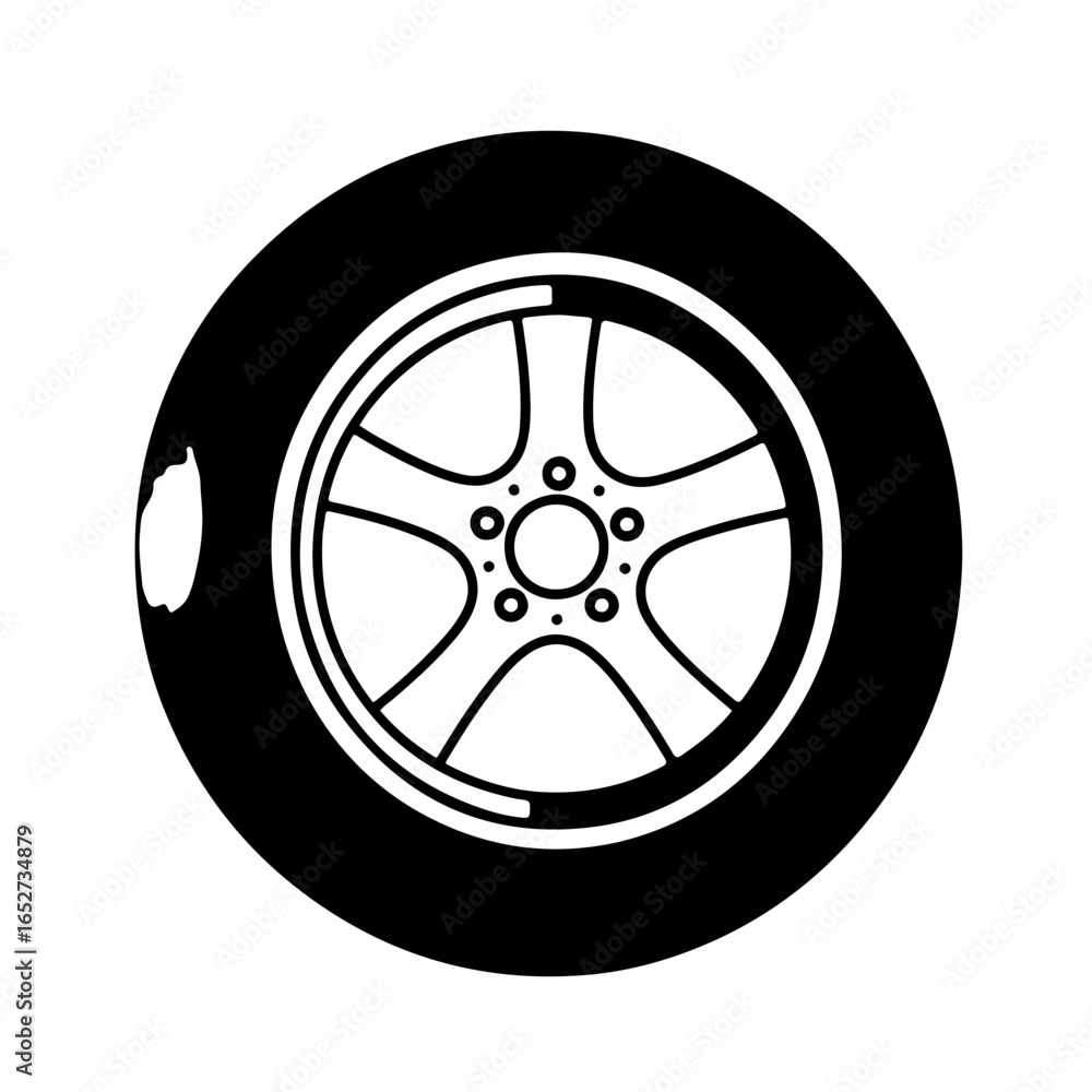 Fototapeta premium Damaged Tire with Five Spoke Alloy Wheel
