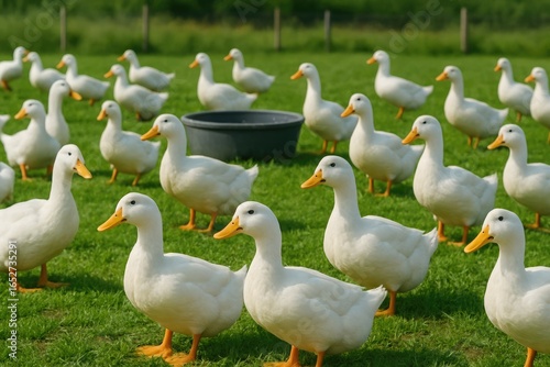 A large number of ducks are...