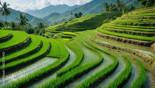 Vivid green rice terraces i...