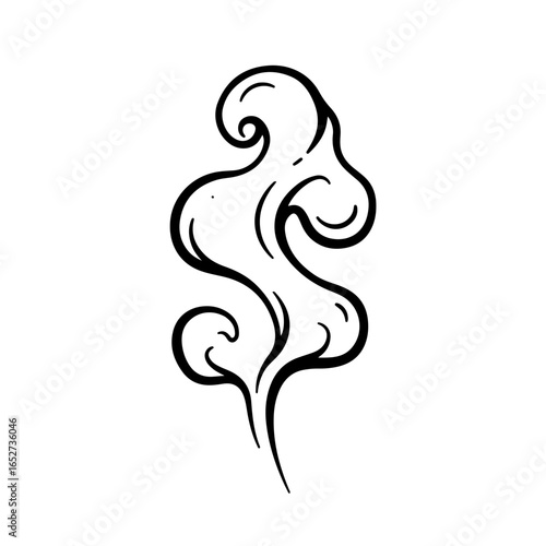 Stylized smoke plume with curling tendrils and bold outlines, rising upwards