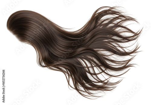 Brown wavy hair strands isolated on transparent background