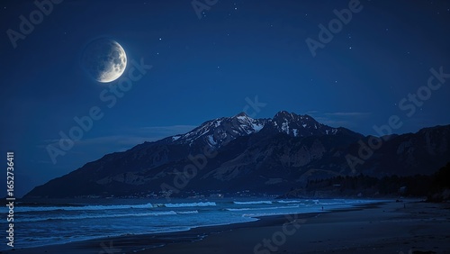 Nighttime Moonlight on Moun...