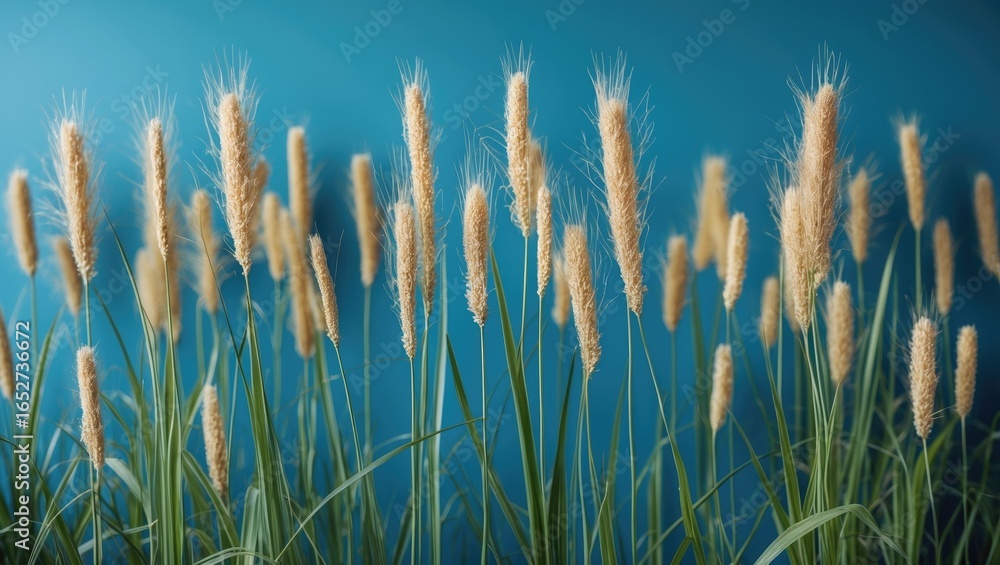 Fototapeta premium Miscanthus grass on a vibrant blue and green backdrop