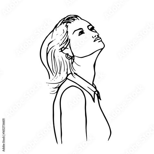 female portrait looking up - hand drawn doodle sketch