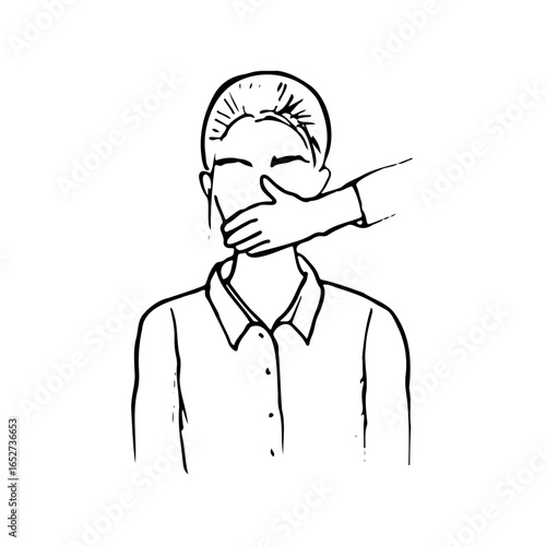 woman being gagged - hand drawn doodle sketch