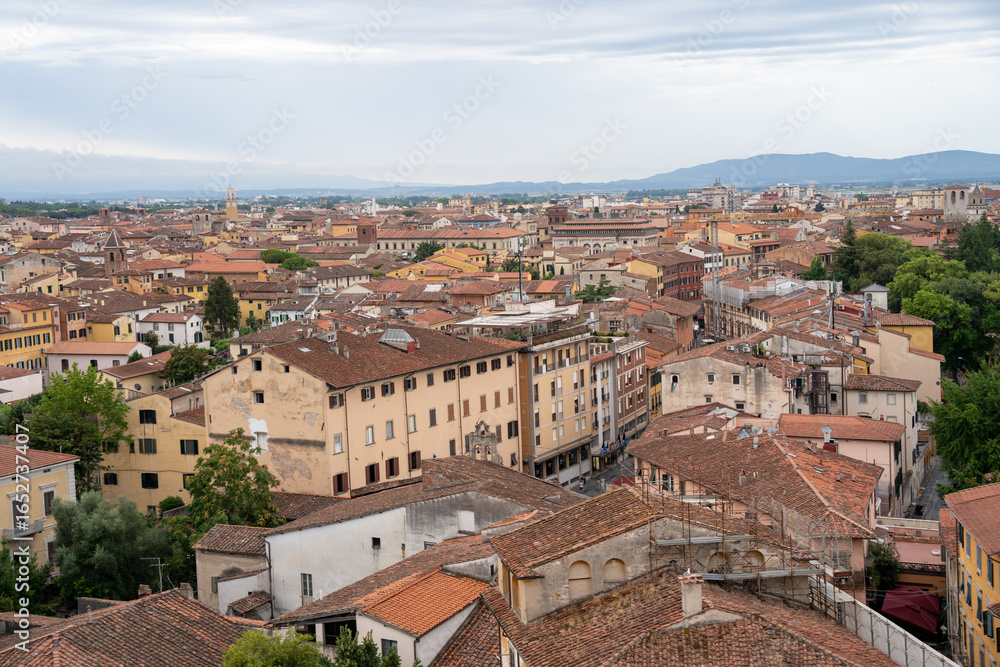 Fototapeta premium tunning aerial panorama of Pisa with the Leaning Tower and historic city landmarks in view