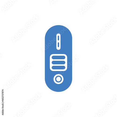 Isolated blue floppy disk icon with white details on a white background