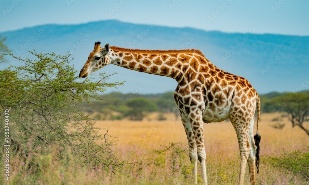 Obraz premium Giraffe feeding in savanna