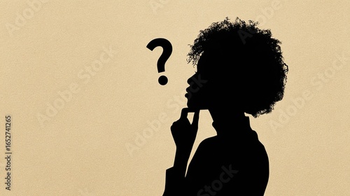 Silhouette of a black woman with a question mark over her head