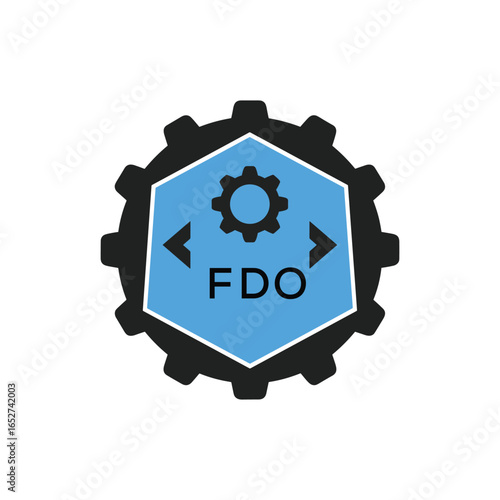 FDO Industrial Gear Logo Design – Engineering, Mechanical, and Construction Branding Icon. FDO Letter Logo.

