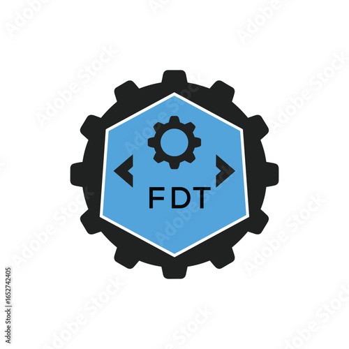 FDT Industrial Gear Logo Design – Engineering, Mechanical, and Construction Branding Icon. FDT Letter Logo.
