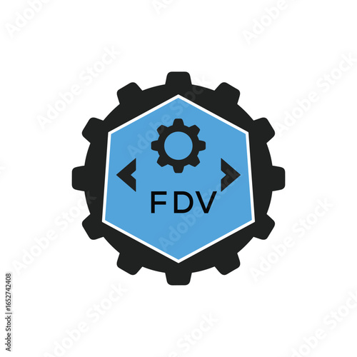 FDV Industrial Gear Logo Design – Engineering, Mechanical, and Construction Branding Icon. FDV Letter Logo.
