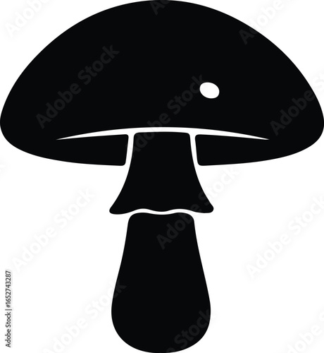 Vector Illustrator mushroom with round cap black and white Silhouette